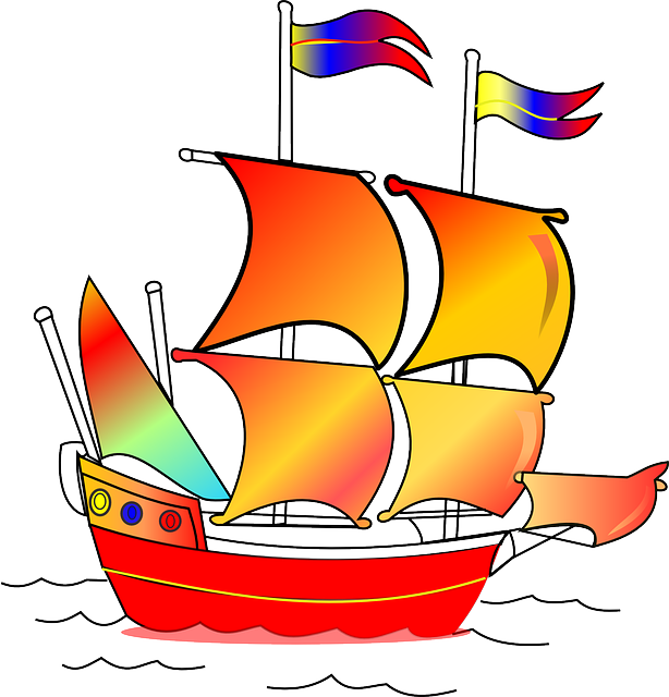 Pirate, Sailing Ship, Sailing, Ship, Boat, Sails, Red - Gambar Kapal Layar Kartun (614x640)