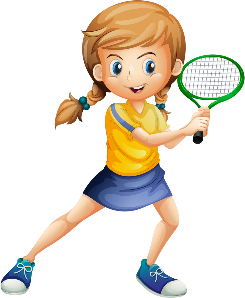Profissões E Ofícios - Cartoon Girl Playing Tennis (868x1024)