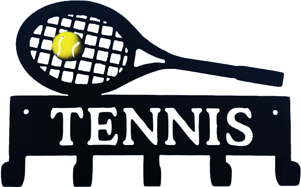 Tennis Racket Black & Yellow 5 Hook Medal Display Hanger - Soft Tennis (650x400)