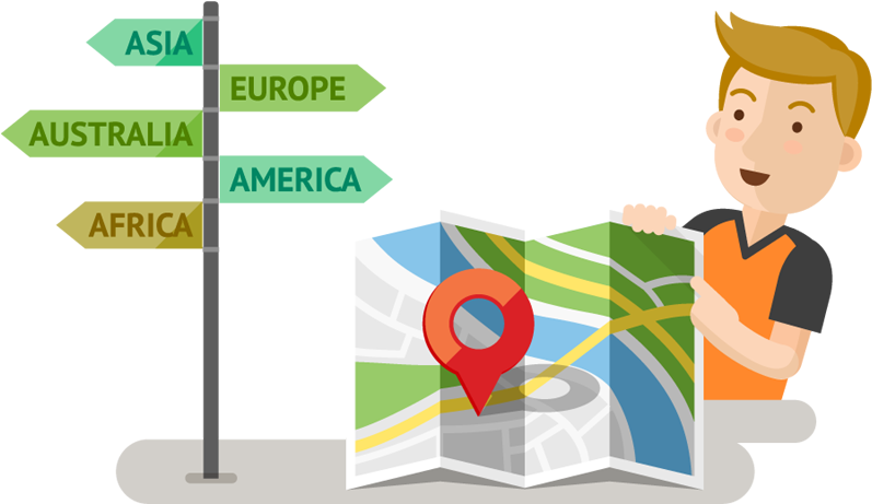 Young Man Traveling Around The World With A Map - Traveler Clipart Transparent (800x470)