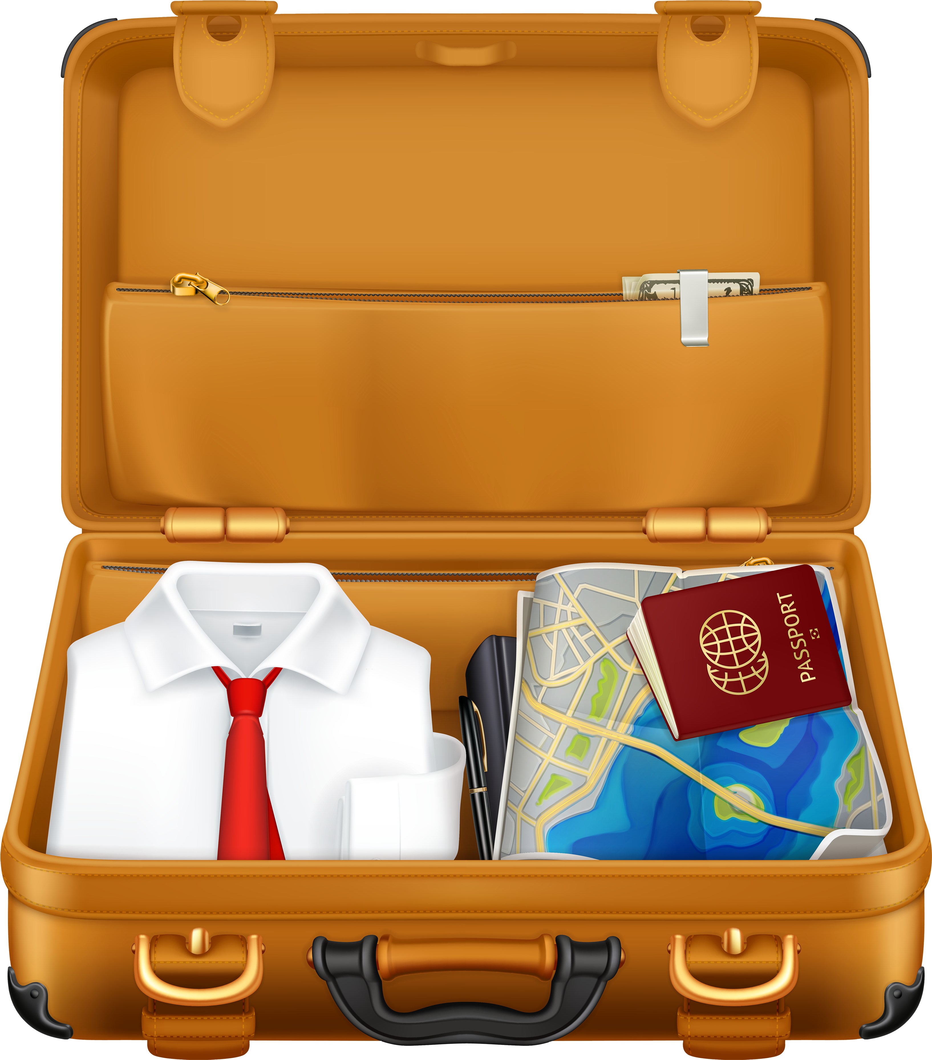 Brown Suitcase With Clothes And Passport Clipart Image - E-prouse Clothes Garment Steamer, Mini Handheld Travel (3500x3913)