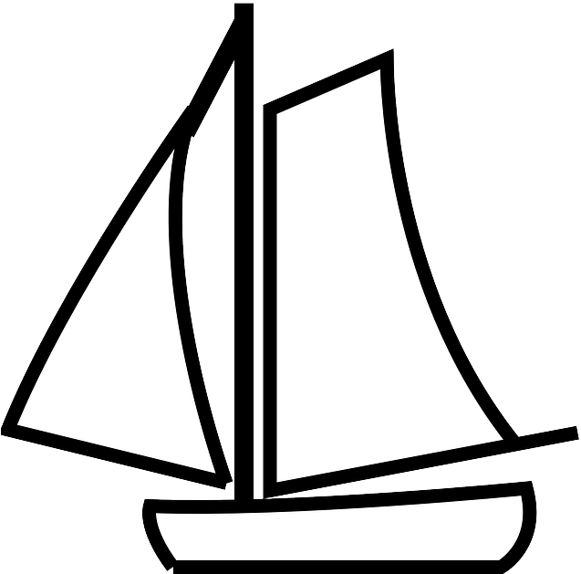 Sailboat, Outline, White, Sport - Boat Black And White Clipart (640x636)
