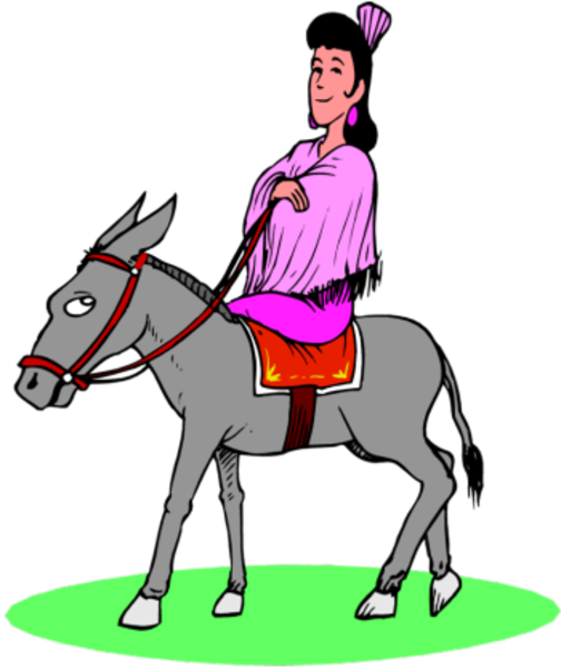 Woman Riding Donkey Image - Riding A Donkey Cartoon (504x600)