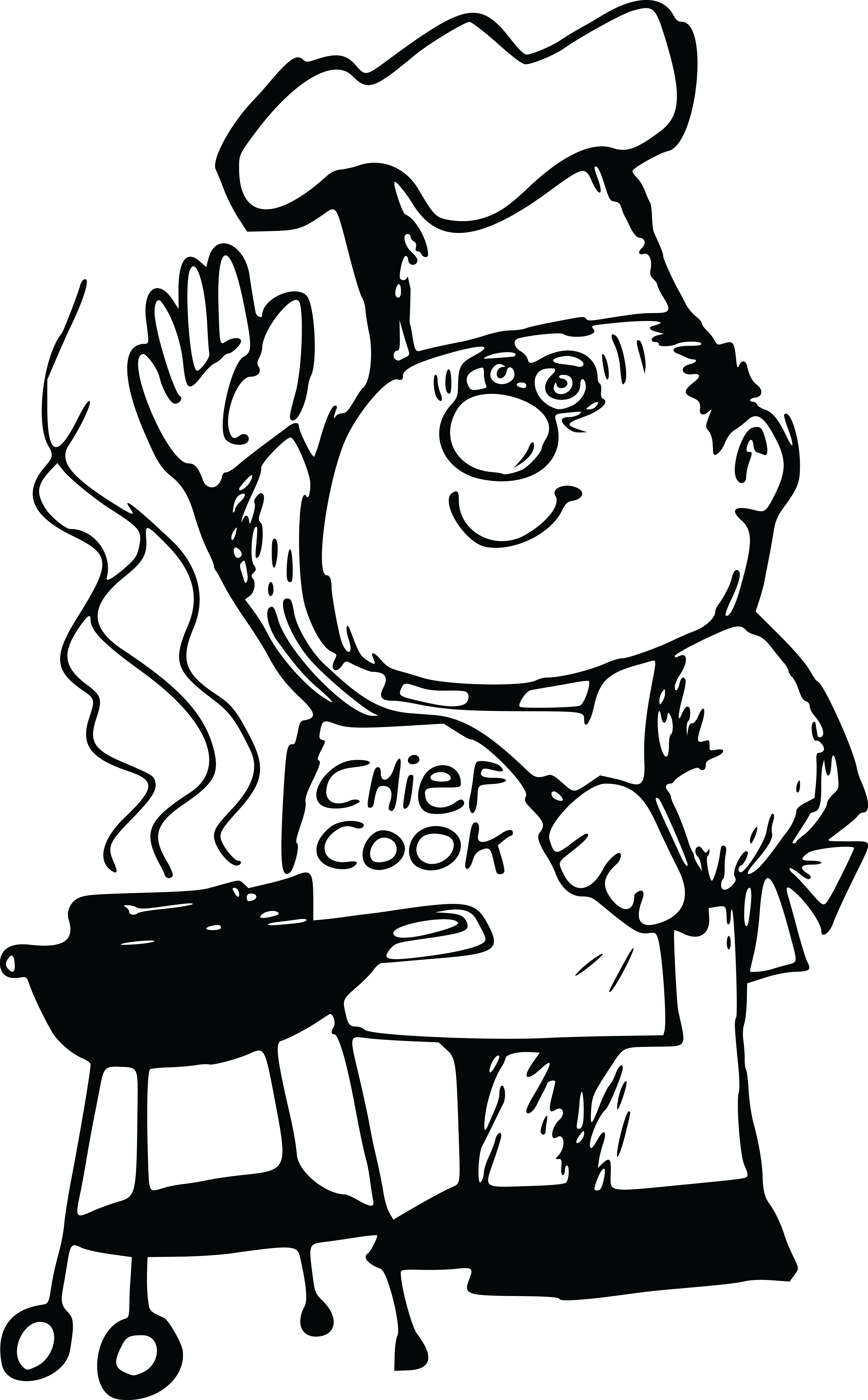 Free Clipart Of A Chef Waving At A Bbq - Free Black And White Barbeque Chef Clipart (4000x6450)