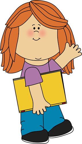 Girl With Book Waving Clip Art - Girl With Book Clipart (286x500)
