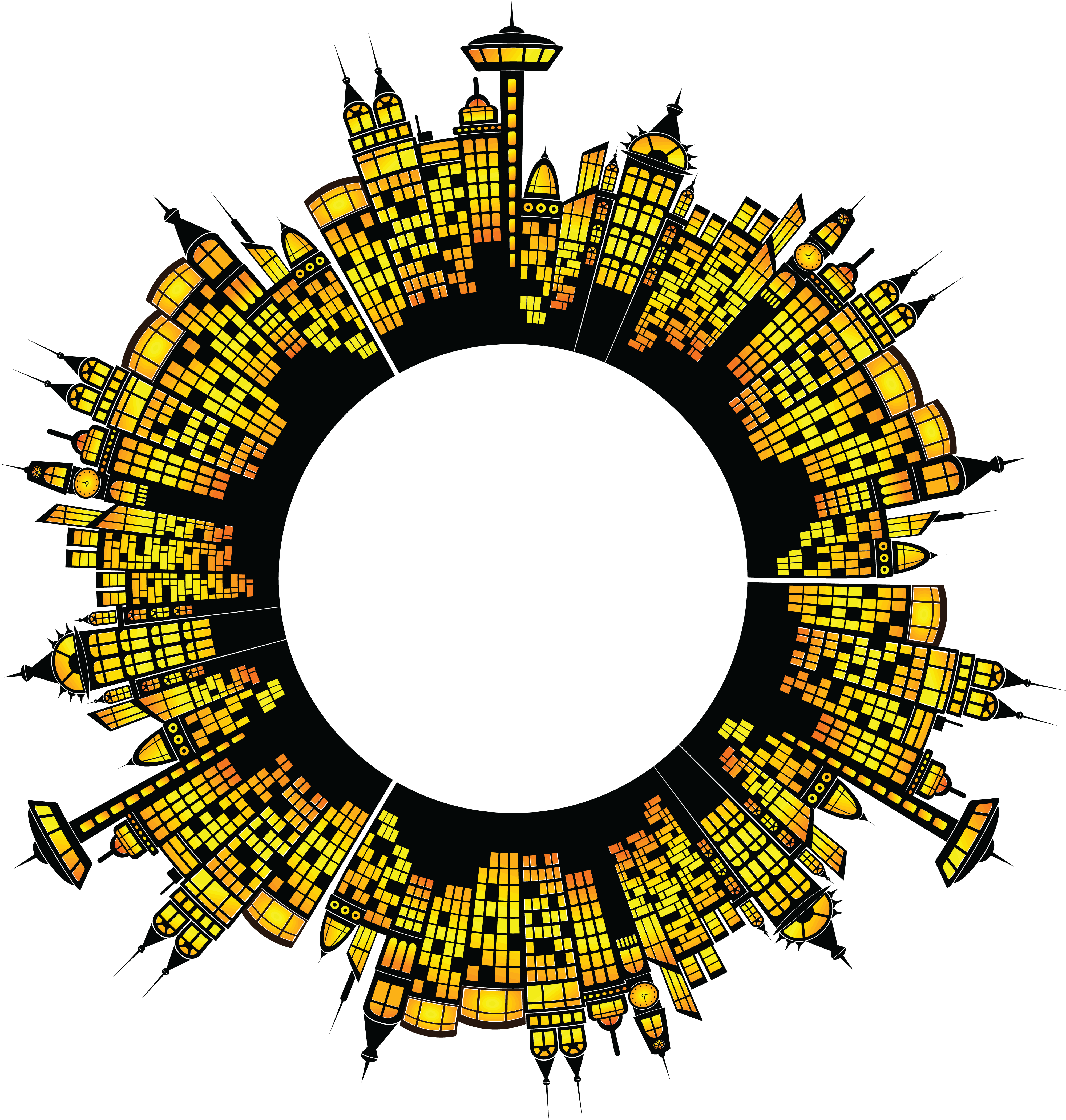 Free Clipart Of A Round Frame Of Glowing City Buildings - Cafepress ! Samsung Galaxy S8 Plus Case (4000x4200)