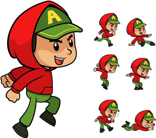 Red Hoodie Boy Game Sprites - 2d Character Hoodie (600x500)
