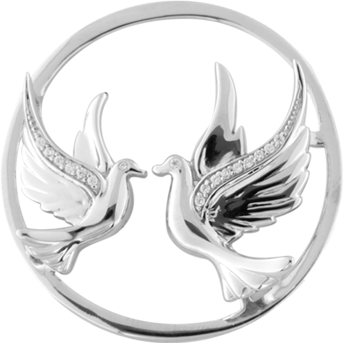 "3d Love Birds" Fantasy Insignia 33mm - Silver (800x800)