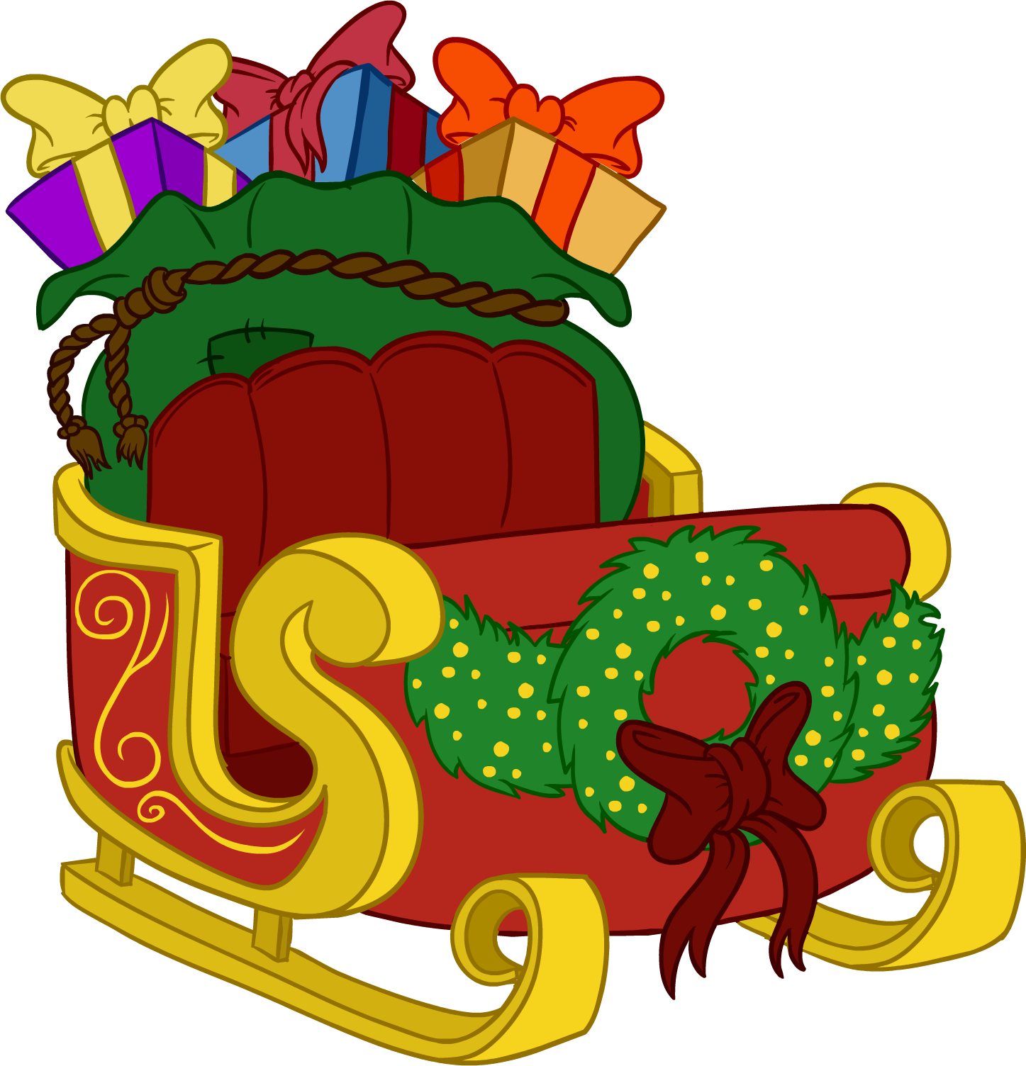 Santa's Sleigh - Santa Sleigh Front View - (1447x1504) Png Clipart Download