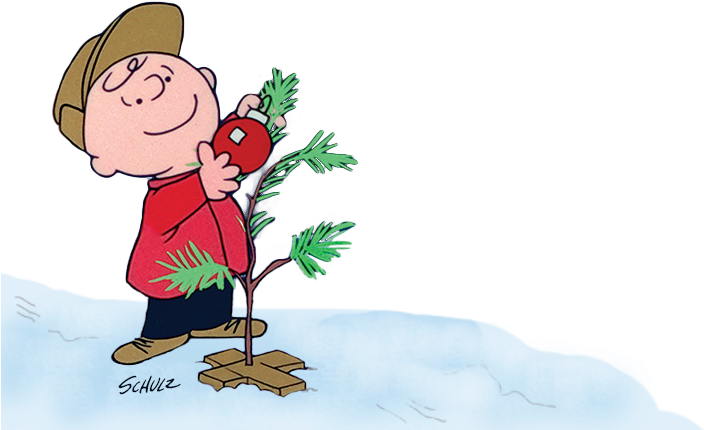 Background Stars Charlie Brown And His Christmas Tree - Illustration (718x434)