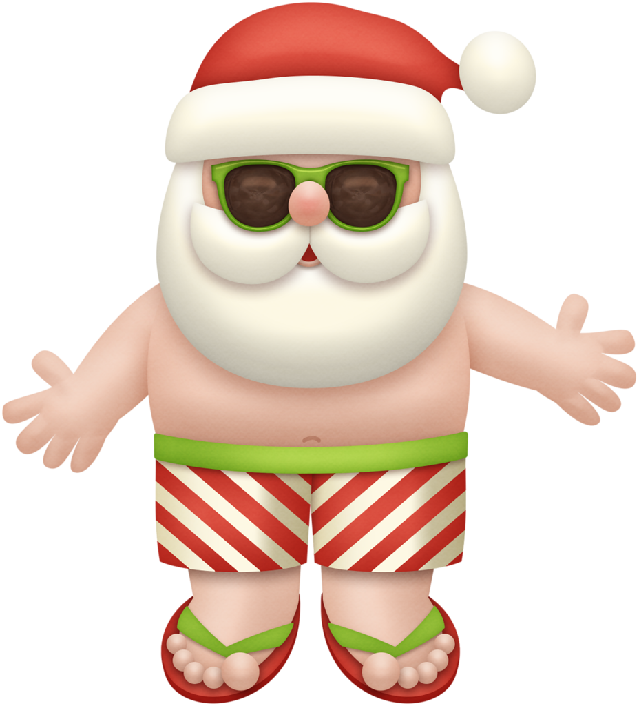 Tropical Santa - Santa At The Beach Clipart (928x1024)