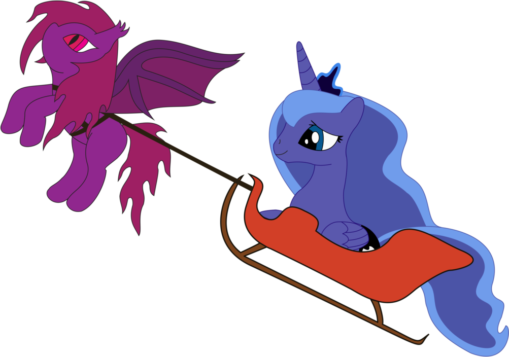 Mlp Luna And Bat Pony's Christmas Sleigh By Stormy1191 - Cartoon (1002x797)