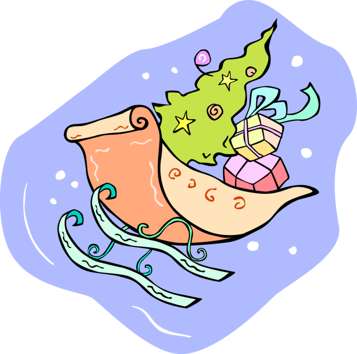 Vector Illustration Of Santa's Christmas Sleigh With - Vector Illustration Of Santa's Christmas Sleigh With (706x700)