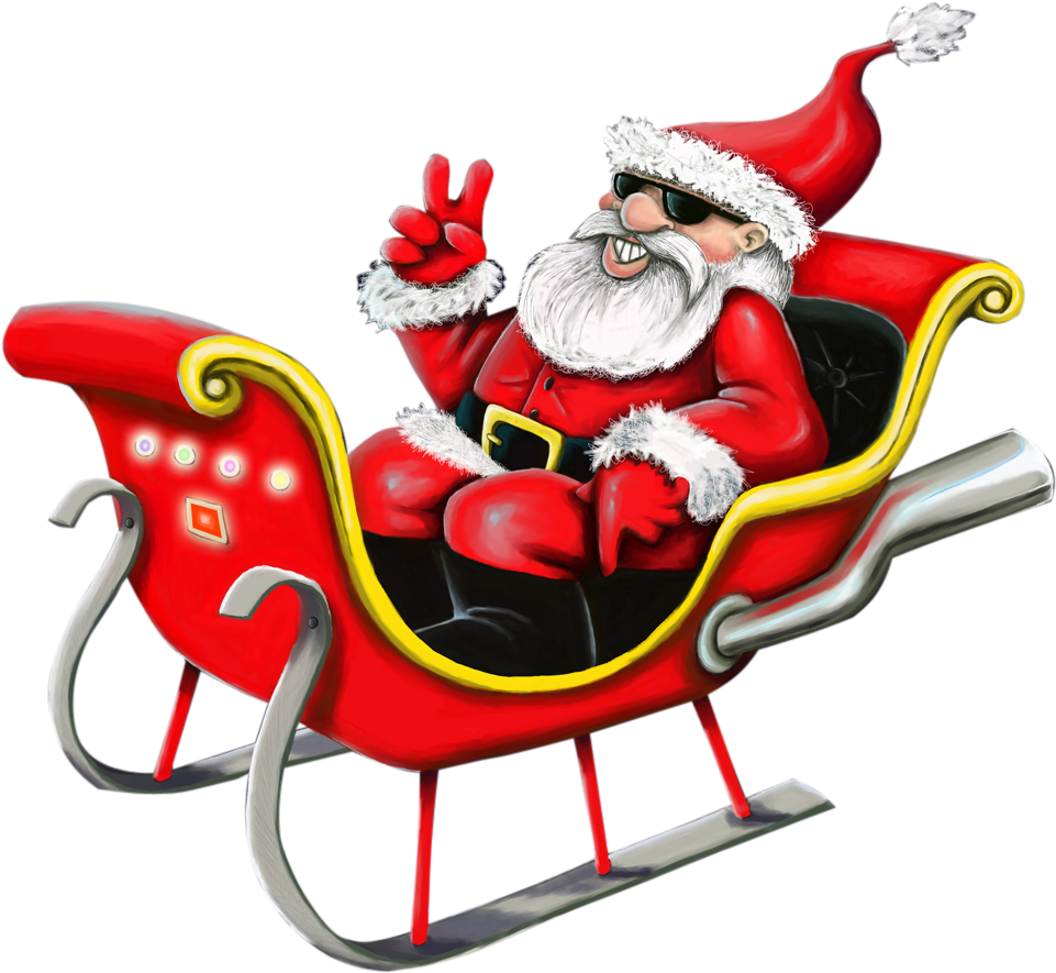 Santa - Cool Santa In Sleigh (1500x1000)