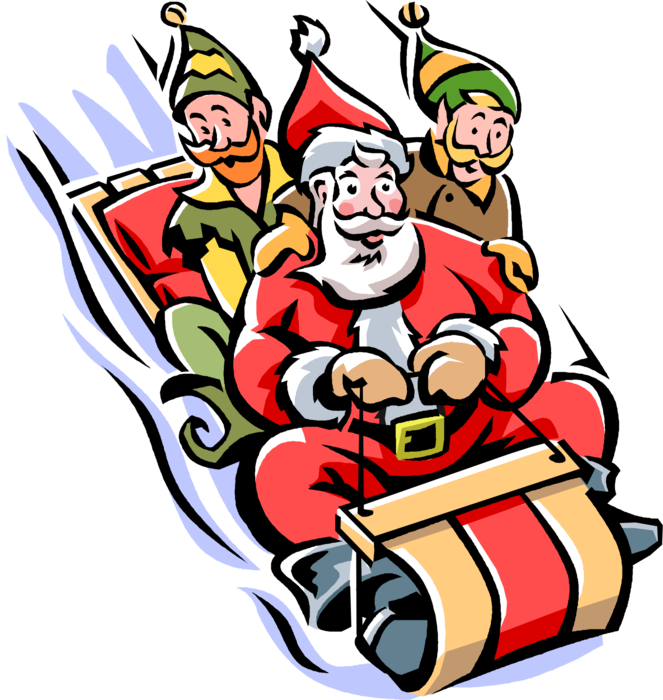 Vector Illustration Of Santa Claus And Workshop Elves - Santa And His Elves (663x700)