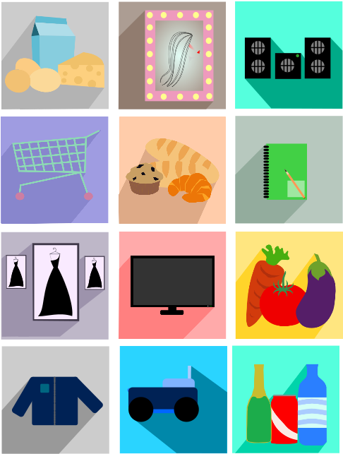 Supermarket Or Store Long Shadow Icons Clip Art - Supermarket Or Store Long Shadow Icons Clip Art (566x800)