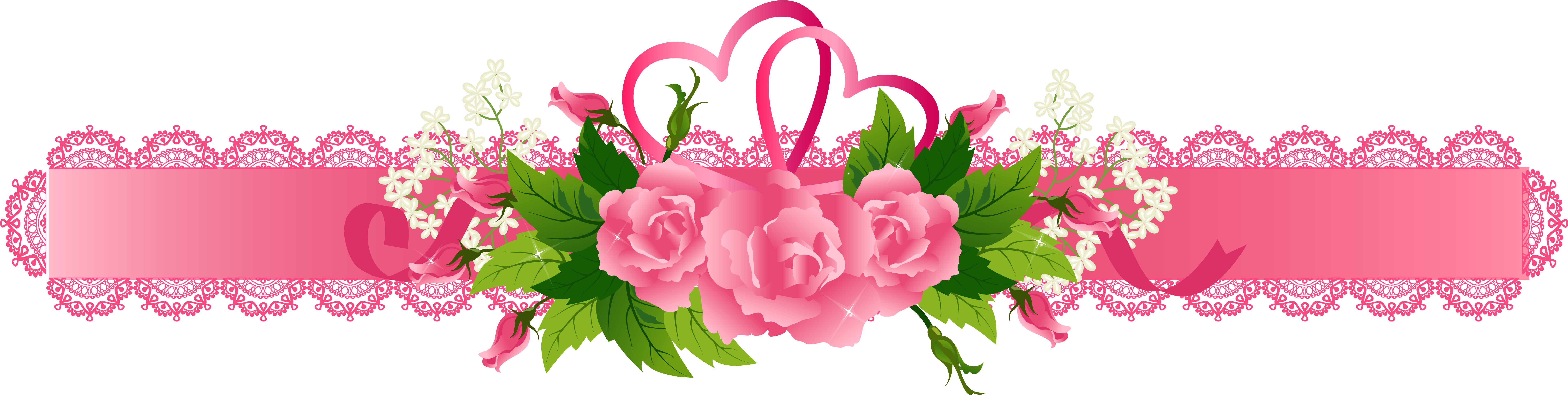 Decorative Pink Ribbon With Roses Png Clipart Gallery - Pink Flowers Border Png (7979x2351)