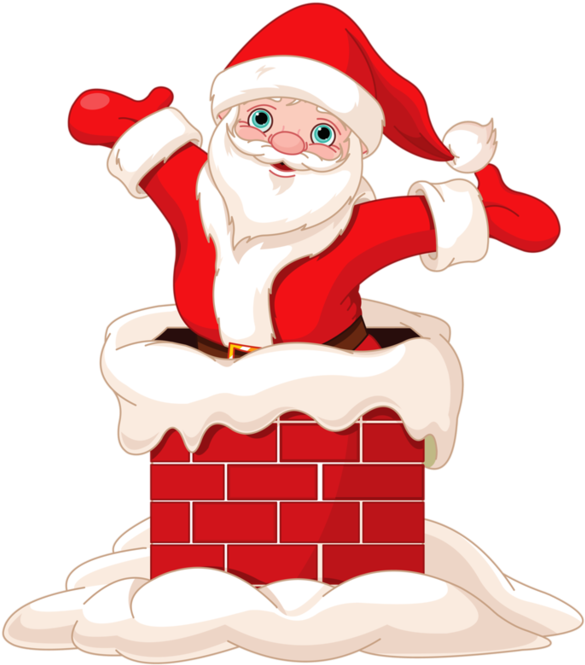 Clip Art - Santa Claus In Chimney (600x683)