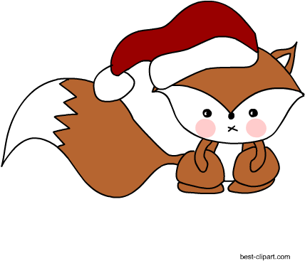 Fox Wearing Santa's Hat, Free Clip Art - Clip Art (450x450)