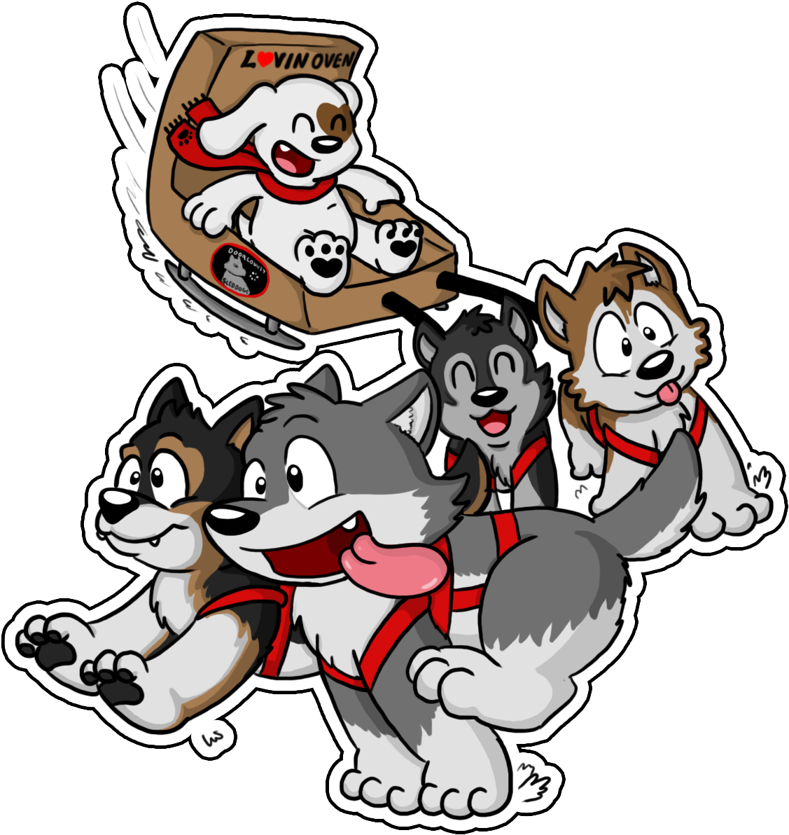 Sled Dogs And Lovin Oven By Cartcoon - Bulldog (1258x1274)