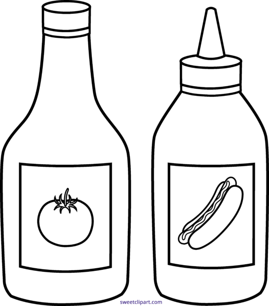 Sweet Clip Art - Ketchup Clipart Black And White (528x600)