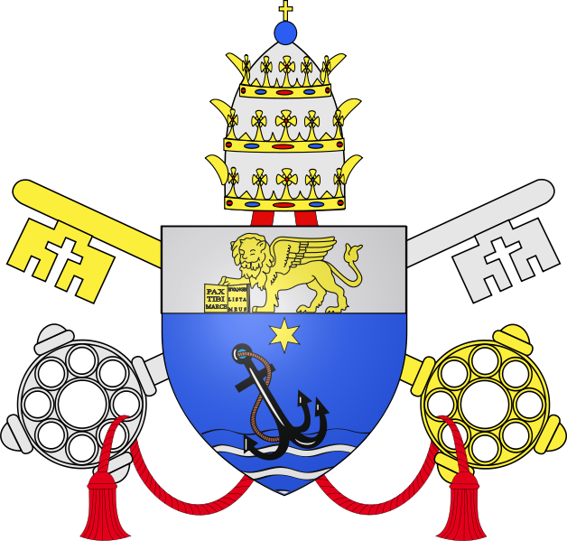 Table 33 Pope Seated On The Throne, Two Angels Hold - Pius X Coat Of Arms (628x599)