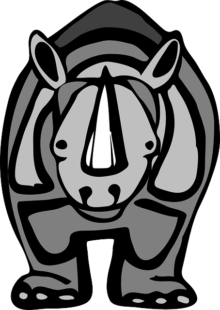 Gray, Cartoon, Rhinoceros, Grey, Horn, Shades, Animal - Rhinoceros Clipart (454x640)
