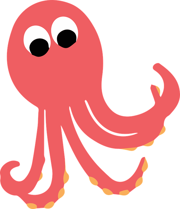 Octopus, Creatures, Animal, Pink, Ocean - Ocean Animals Cartoon Png (619x720)