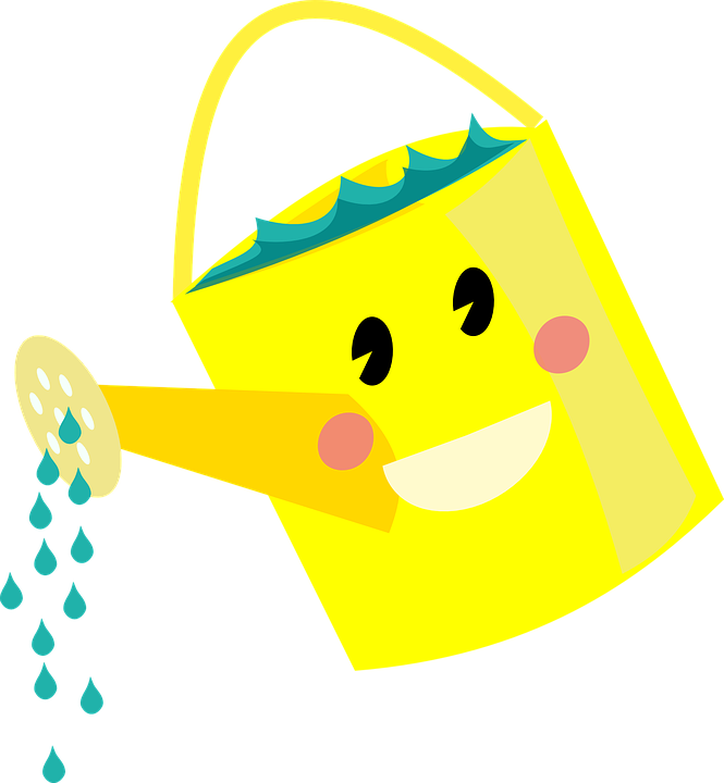 Watering, Can, Pot, Water, Happy, Pour, Garden - Watering Can Cartoon Png (665x720)