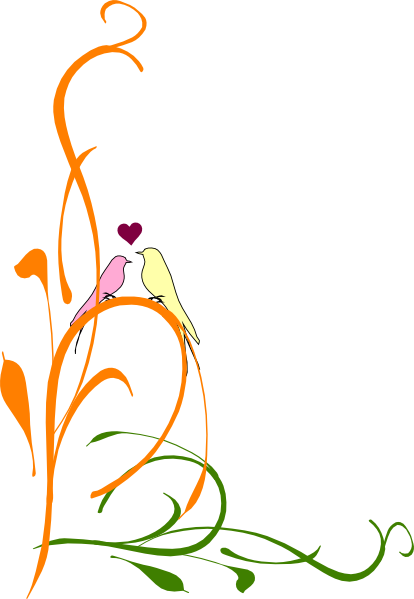Love Birds On Branch Clip Art Download - Purple Love Birds Clipart (414x599)