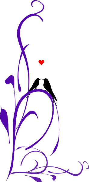 Love Birds On A Branch Clip Art - Purple Love Birds Clipart (294x597)