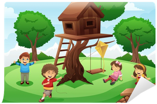 Kids Playing Under Trees Clipart (400x400)