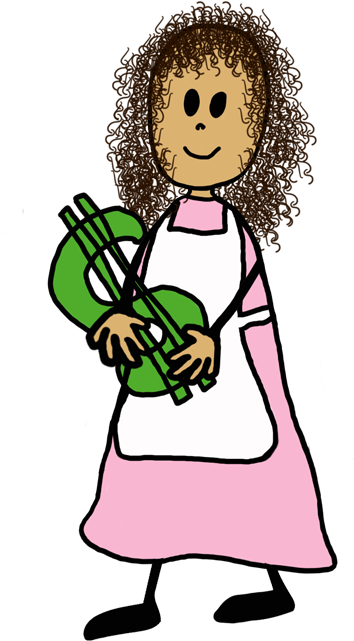 A Curly-haired Stick Figure Girl In Pink Dress Holding - Stick Figure (391x700)