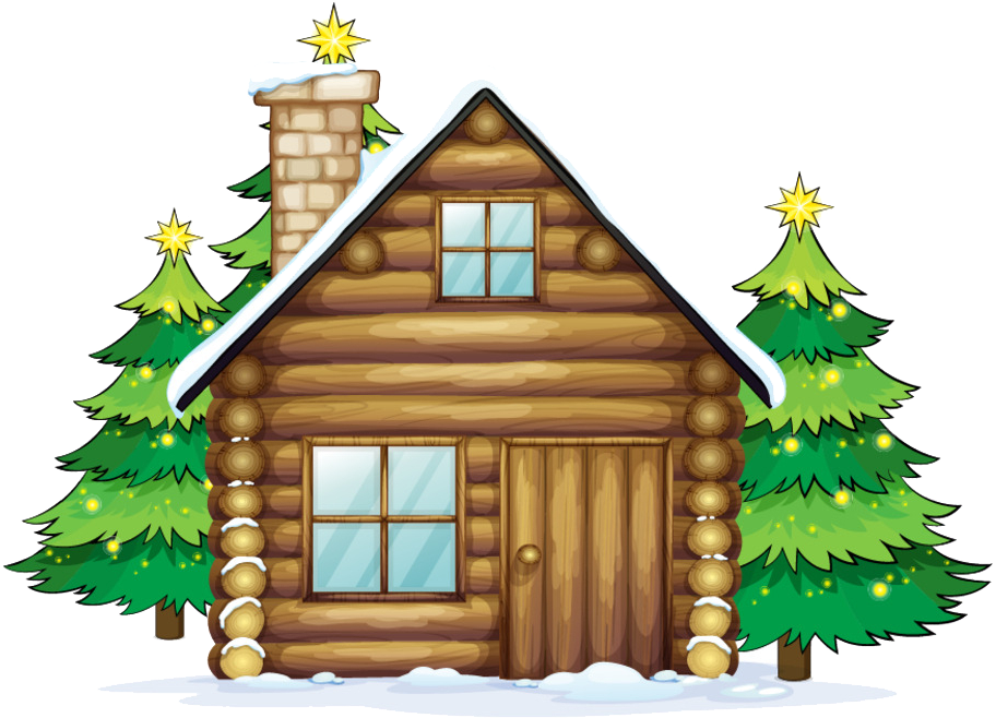 Santa Claus Reindeer Christmas Clip Art - Illustration Of A Wooden Hou Note Cards (pk Of 20) (1024x758)