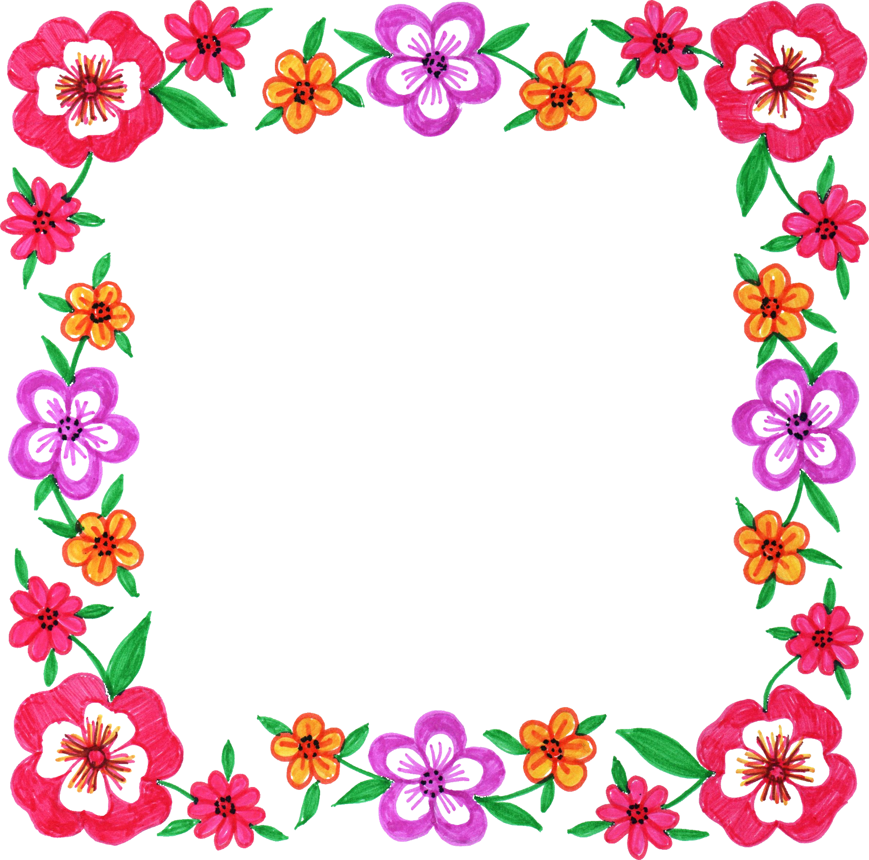 6 Flower Frame Colorful Square - Floral Frame Square Png (1786x1767)