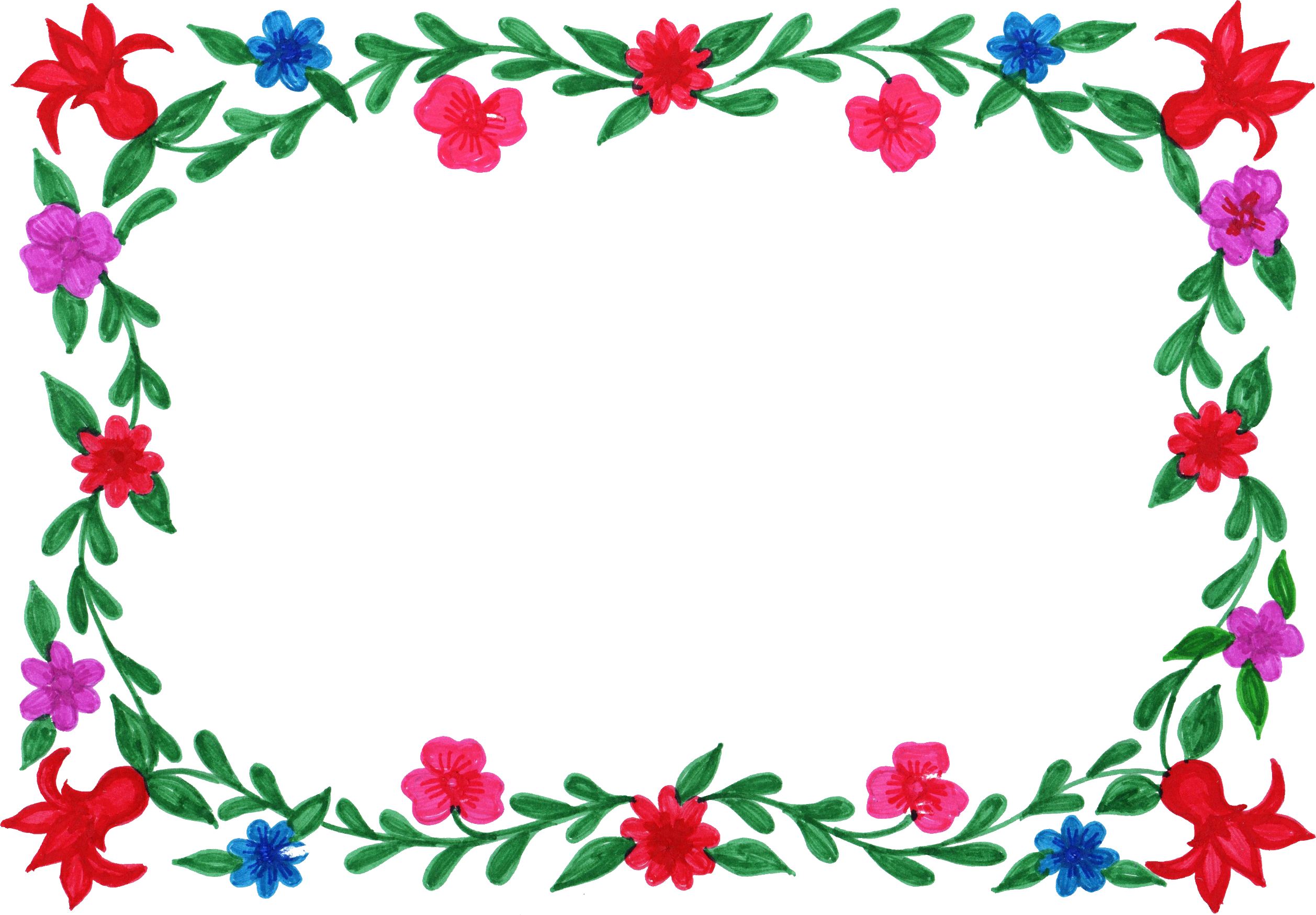 Free Colorful Flower Frame Rectangle 4 Png - Png Format Floral Frame Png (2515x1748)