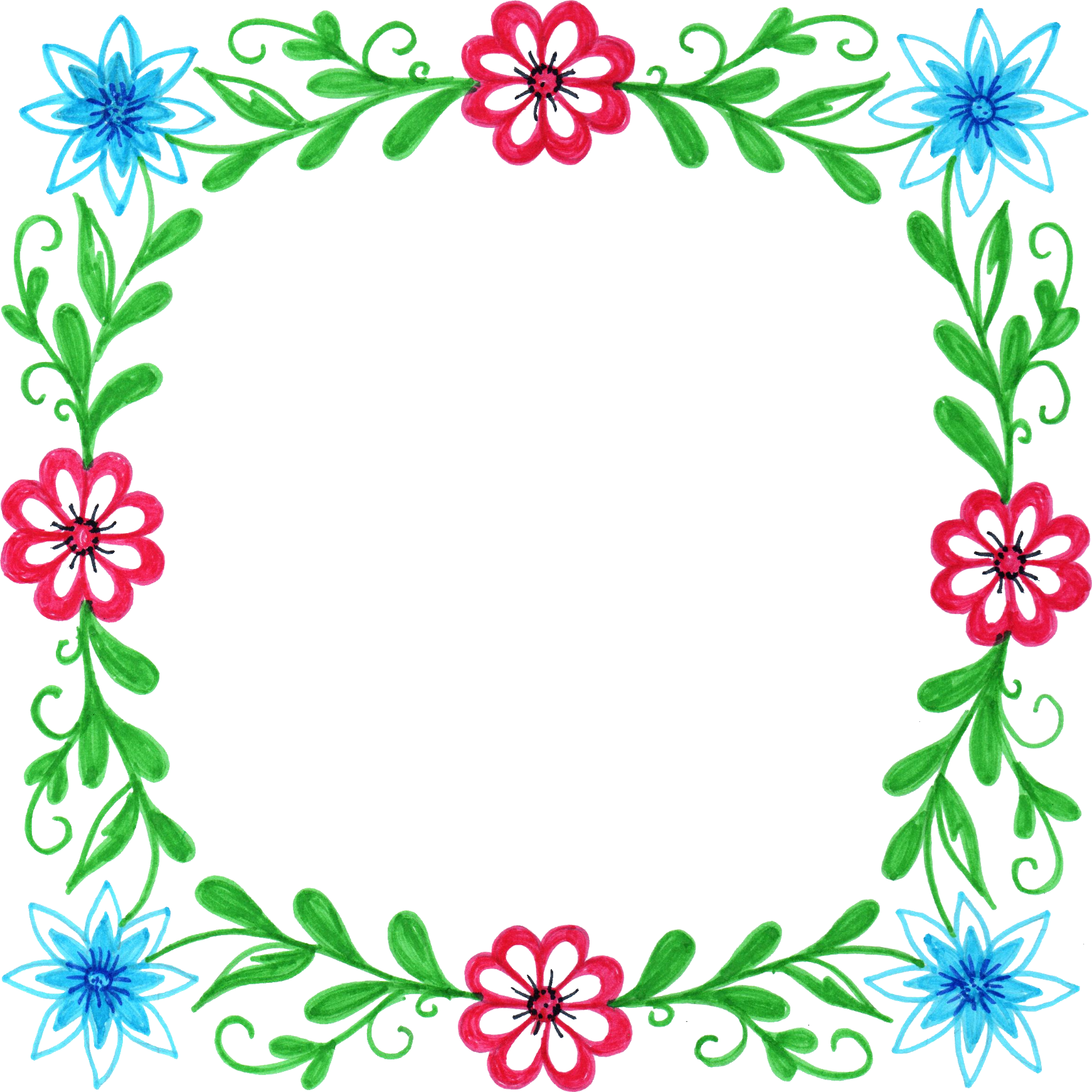 Watercolour Flower Frame Border Clip Art Graphic Design - Floral Square Frame Png (1741x1741)