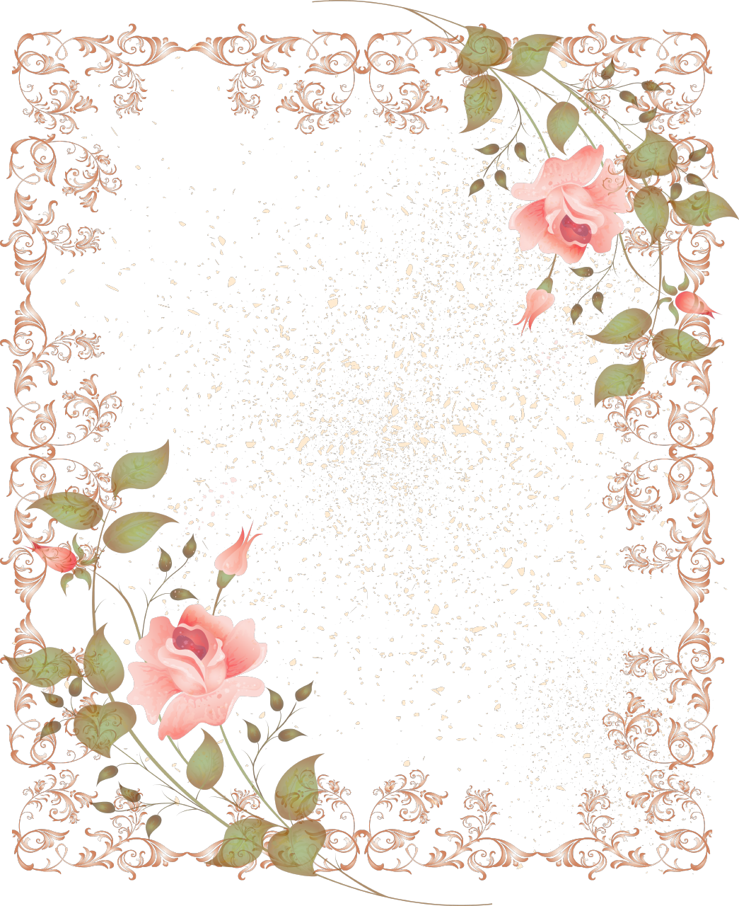 Retro Style Floral Border Picture Frame - Vintage Rose Border Free (1045x1280)