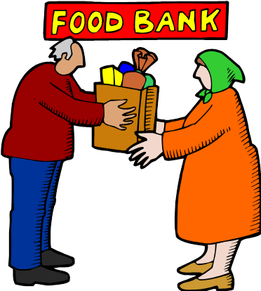 Compassion Clipart Free - Food Bank Cartoon (372x414)