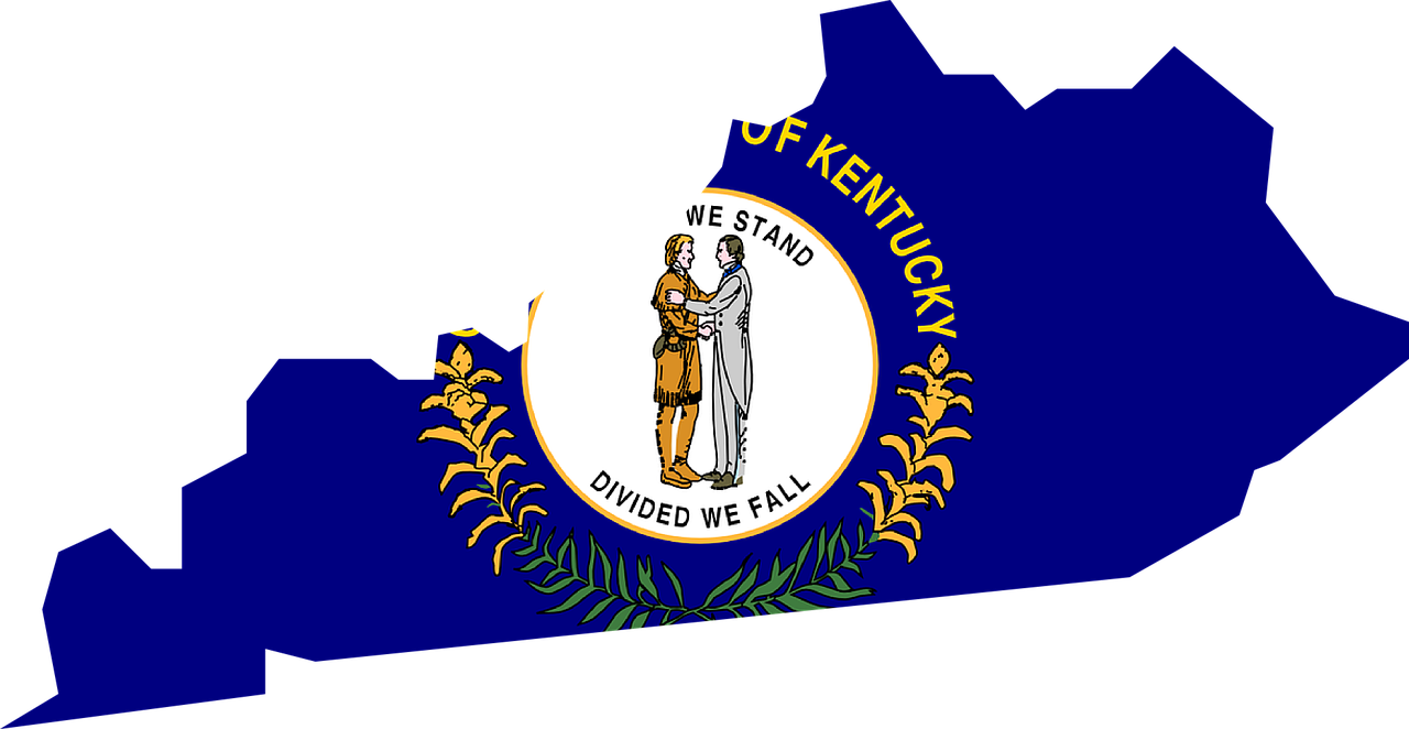 Kentucky, Map, Usa, State, Flag, America - Kentucky State With Flag (1280x662)