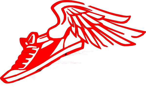 Red Clipart Running Shoe - Red Shoe With Wings Logo (600x359)
