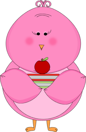 Pink Bird Holding School Books And An Apple Clip Art - Book (300x460)