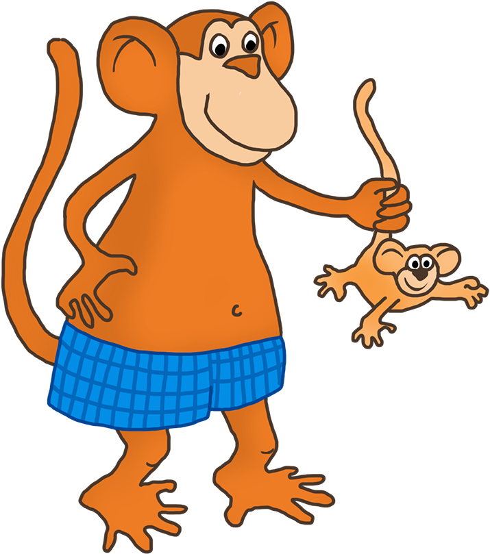 Monkey Smiling Png, Monkey With Young One Png - Drawing (833x886)