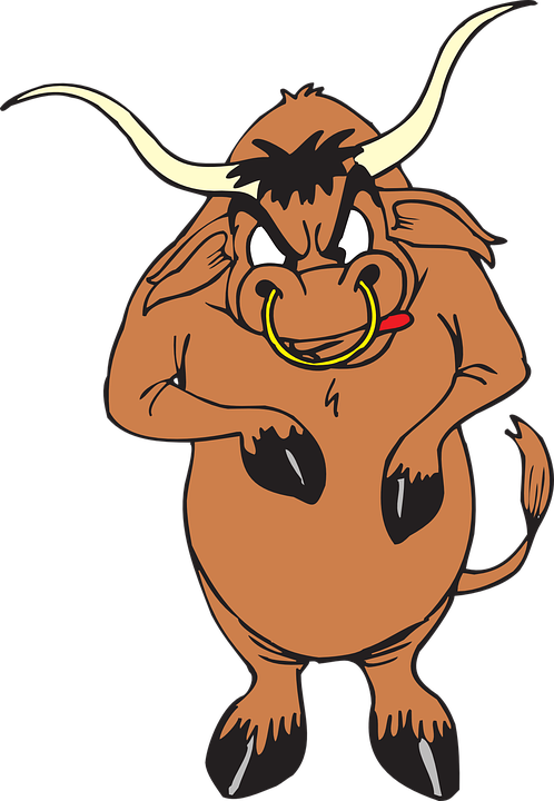 Angry, Cartoon, Lips, Bull, Ring, Standing, Nose, Horns - Bull Clip Art (498x720)