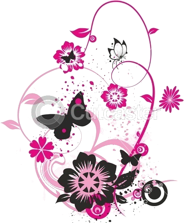 Pink Cluster Png By Hanabell1 - Flowers And Butterflies Shower Curtain (386x448)
