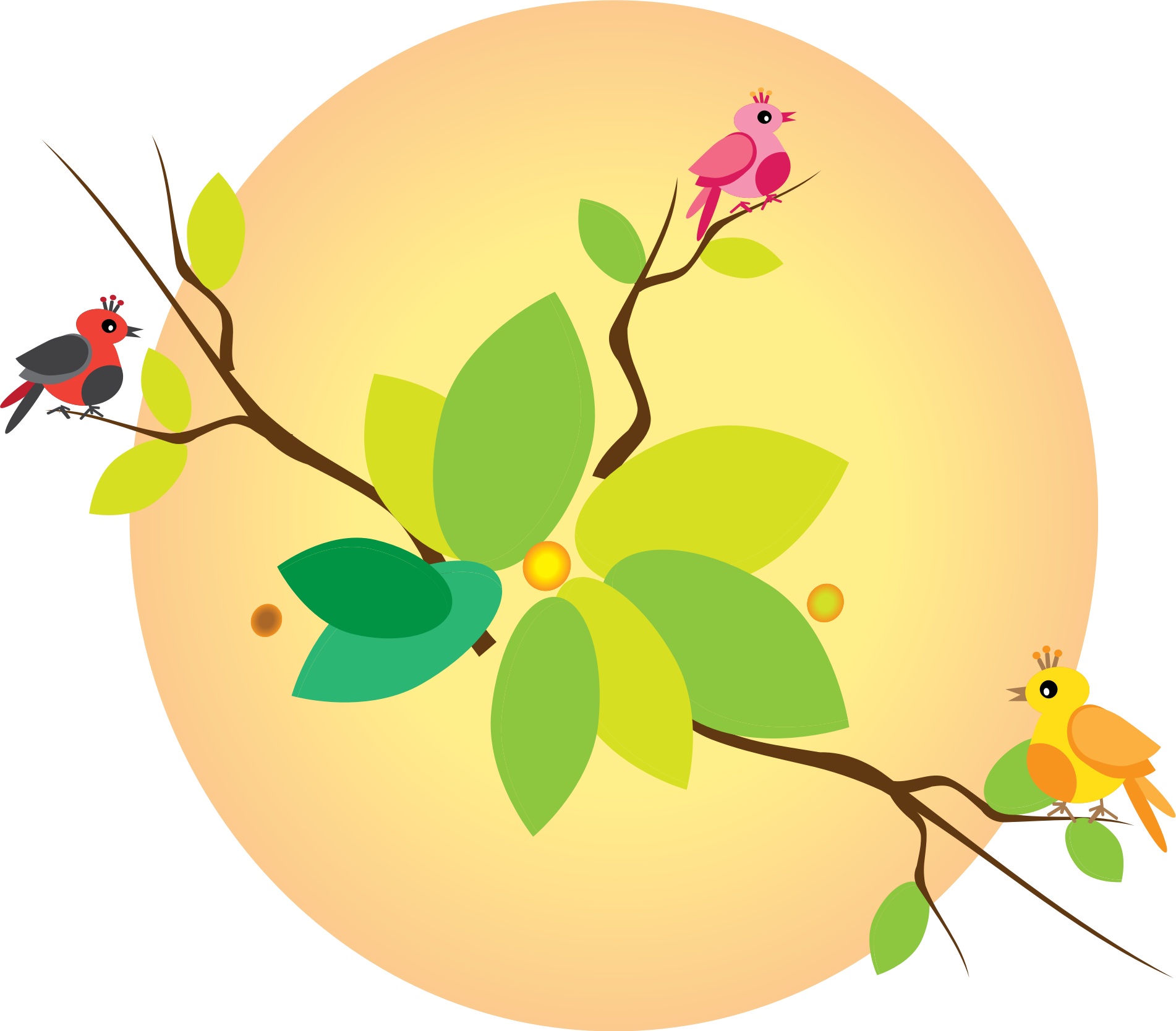 Rainbow Birds On Branch - Clipart Flowers Butterflies Birds Sun (1902x1667)