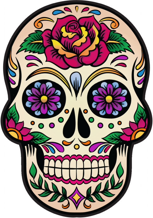 Sticker Tete De Mort Mexicaine - Colorful Dia De Los Muertos Skulls (491x700)