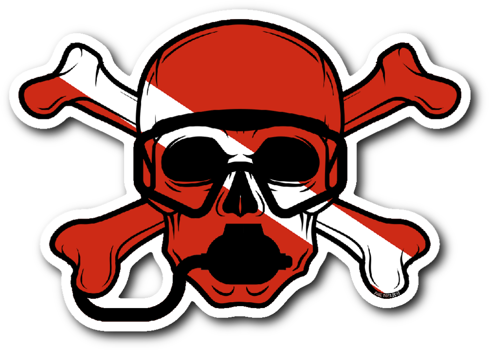 4" Skull And Crossbones Scuba Diving Pirate Sticker - Skull (1060x1060)
