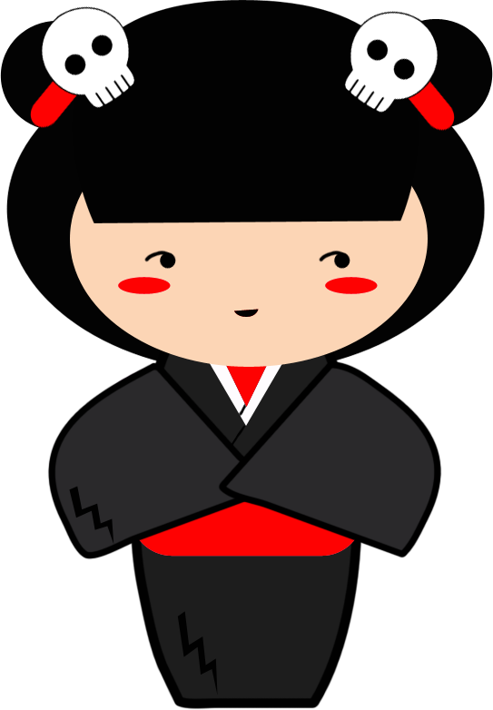 Kuro, Black Skull Kokeshi - Cartoon (543x782)