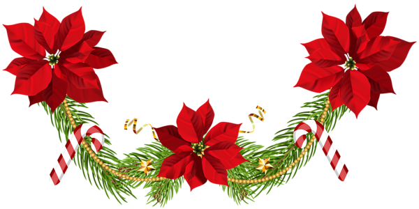Christmas Poinsettias Garland Clip Art Png Image - Flower Garland Hd Png (600x300)